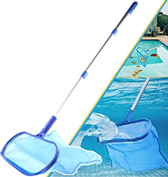CJGQ Pool Skimmer Net with Telescopic Aluminum Pole 4 Feet，Leaf Skimmer Mesh Rake Net for Swimming Pool Hot Tub Pond Cleaning