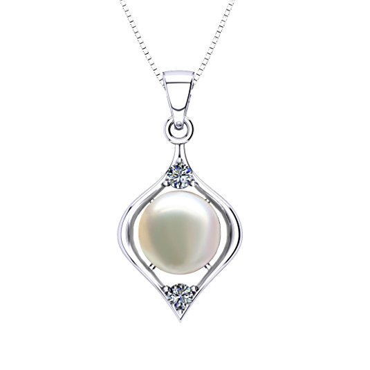 ONECK Necklace for Women Jewellery Silver Jewellery 5A Cubic Zirconia 925 Sterling Silver Freshwater Pearl Pendant Necklace Box Chain 45cm with Exquisite Jewellery Gift Box