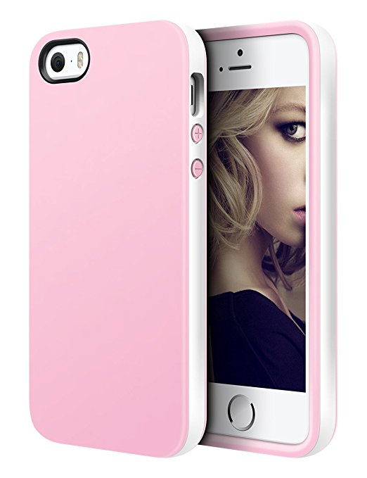 iPhone 5S Case ,GOSHELL Apple iPhone SE Protective Case Soft Bumper Cases Shockproof Rubber Slim Case Cover Anti-scratch Shell Dual Color TPU Back Cover for iPhone 5 5S SE (White/Pink)