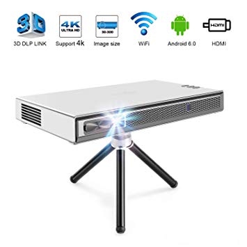 TOUMEI T5 Mini Projector Portable, 200 ANSI Lumens Pico Projector, Bluetooth Home Cinema Android DLP Projector, Support 1080P 4K HDMI 3D DLP-LINK, Compatible with Fire TV Stick/PS3/PS4 - Silver