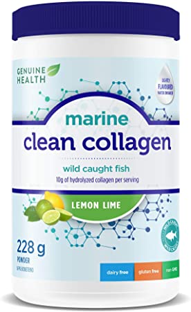 Genuine Health Marine Collagen , Lemon Lime Hydrolyzed Collagen Powder, Wild Caught Fish, 228g Tub