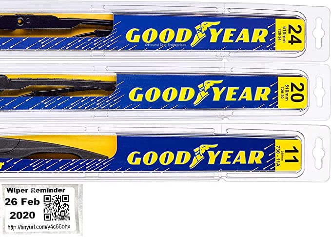 Windshield Wiper Blade Set/Kit/Bundle for 2010-2019 Kia Soul - Driver, Passenger Blade & Rear Blade & Reminder Sticker (Premium with Goodyear Rear)