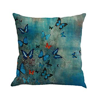 Butterfly Throw Pillow Cases, Kimloog Square Flax Cushion Cover Car Sofa Home Decorative 18x18 Pillowcase