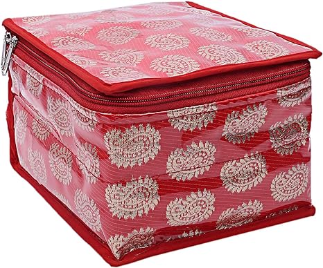 Kuber Industries Brocade Jewellery Box/Organizer with 10 Pouch - Red -CTKTC021464