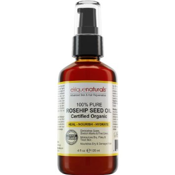 Organic Rosehip Oil For Face And Skin - HUGE 4 OZ VALUE SIZE 100 Pure Rosehip Seed Oil Is A Potent Skin And Hair Health Elixir That Hydrates And Nourishes Your Skin
