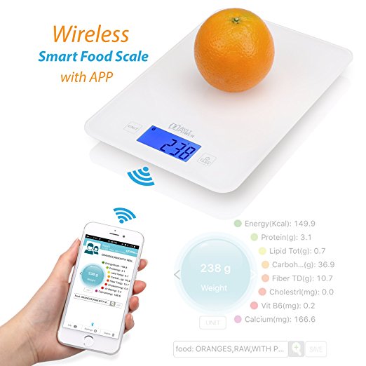 AVLT-Power Wireless Smart Food Scale Digital Kitchen Scale with Nutritional Calculator Application - Auto-Updates From USDA Database for Dieting, 11 pound capacity, Bluetooth