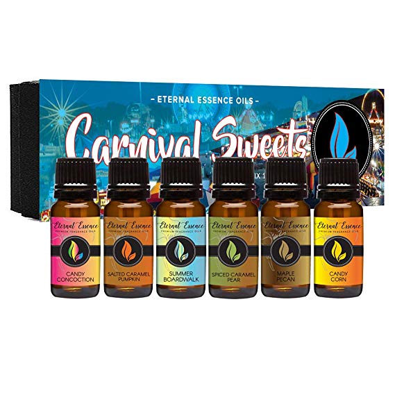 Carnival Sweets - Gift Set of 6 Premium Fragrance Oils - Candy Corn, Salted Caramel Pumpkin, Candy Concoction, Summer Boardwalk, Spiced Caramel Pear and Maple Pecan - Eternal Essence Oils