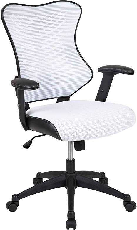 Flash Furniture High Back Designer White Mesh Executive Swivel Ergonomic Office Chair with Adjustable Arms -