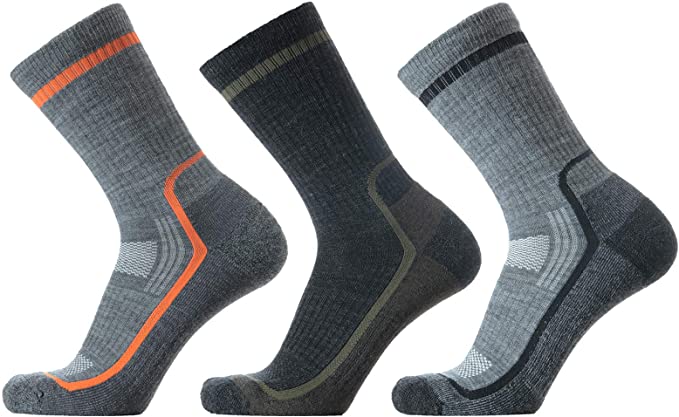 SOLAX Merino Wool Hiking & Walking Socks for Men Crew Quarter Low cut, Trekking, Outdoor, Cushioned, Breathable 3 Pack