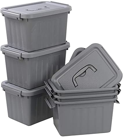 Readsky 6 Quart Plastic Latch Boxes, Plastic Storage Bin, Gray, Pack of 6