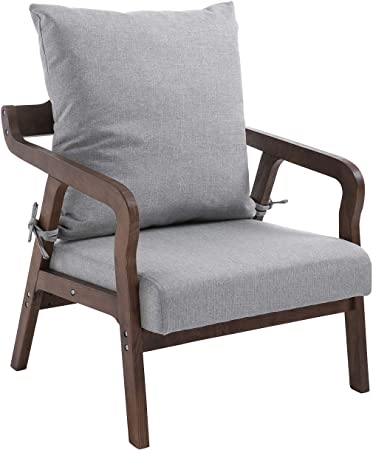 Cherry Tree Furniture Solid Ash Wood Grey Fabric Armchair Accent Chair with Solid Wood Frame