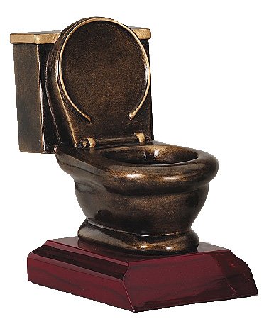 Decade Awards Gold Toilet Bowl Trophy - Engraved Plates by Request - 5 Inch Tall Perfect Last Place Award - Made of Heavy Resin Casting - for Loser Recognition