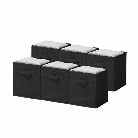 Unique Home Storage Cubes - Collapsible Storage Basket Bin Organizer Containers, Fabric Drawers , SpaceSaving & Light Weight for Travel - 6pc Set Black