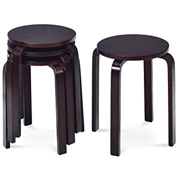 COSTWAY 18-inch Bentwood Stools Backless Chairs Round Top Stackable Wood seat for Dinning, Kitchen, Home, Garden, Living and Class Room (Dark Coffee)