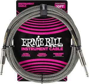 Ernie Ball Braided Instrument Cable Straight/Straight 10ft - Silver Fox (P06429)