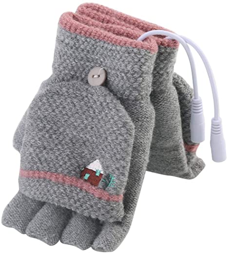 SOONHUA USB Heated Gloves for Women & Men, Winter Heating Knitting Gloves Full Finger and Half Fingerless Mitten Sports Gloves Laptop Gloves