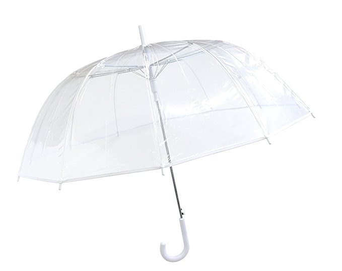 SMATI Stick Umbrella - Clear Bubble Canopy - Big Size - 12 Fiberglass Ribs - Windproof - Auto Open - See Through