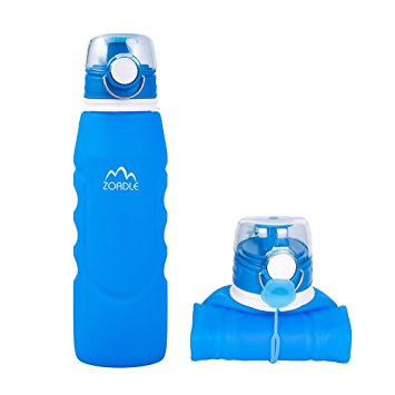 Collapsible Water Bottles - 1 Litre (35 oz), BPA Free, FDA Approved, Leak Proof, Wide Mouth, Flip top, ZOADLE Portable and Reusable Silicone Water Bottles, for Travel, Sports and Outdoors