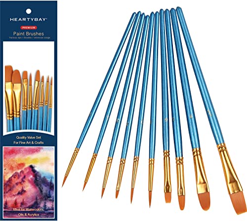 heartybay Paint Brushes Set 10pcs Round Pointed Tip Nylon Hair artist acrylic brush Watercolor Oil Painting