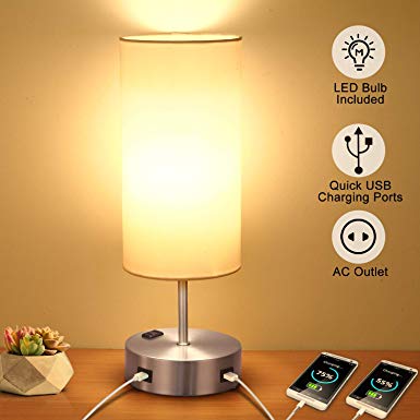 Touch Table Lamps Bedside with USB Fast Charging Port, 3-Way Dimmable Nightstand Lamps for Bedroom, Duarable AC Outlet and E26 60W Edison Bulbs Included, Perfect for Living Room Office Reading