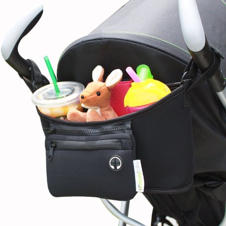 Stroller Organizer - Black - FREE Snack Cup Holder - SavvyBaby Universal Fit Stroller Parent Console, Stroller Organizer Bag - Best Jogging Stroller Accessories, Baby Shower Gift