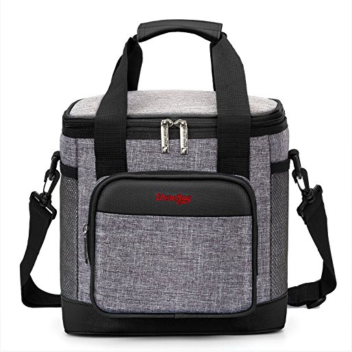 UtoteBag Lunch Box Insulated Lunch Bag Cooler Bag 18 Cans Capacity Leakproof With Removable Strap Multipocket Outdoor For Family Beach Trip Picnic Hiking (Black with Grey)