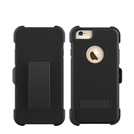 iPhone 6 Plus Case, Shock Absorbing 3 in 1 Holster Case with Kick Stand and Belt Clip, Osurce Full Protection Heavy Duty Hybrid Case Cover for Apple iPhone 6 Plus - Black