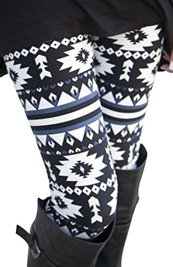 NORAME Women Boho Floral Leggings Christmas Snowflake Stocking Pants
