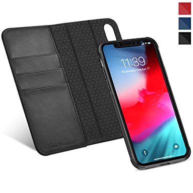 iPhone XS Wallet Case, iPhone XS Detachable Case, TUCCH [RFID Blocking] PU Leather Flip Case [2 in 1] [Kickstand] Credit Card Slots,Magnetic Closure & Auto Sleep Wake Compatible with iPhone XS - Black
