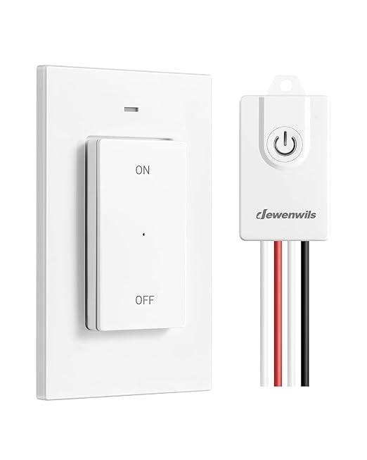 DEWENWILS Wireless Light Switch and Receiver Kit, No in-Wall Wiring, 15A Remote Control Wall Lighting Switch for Ceiling Light, Fan, Lamp, 100FT Range, Programmable, Neutral Wire Needed, FCC Listed