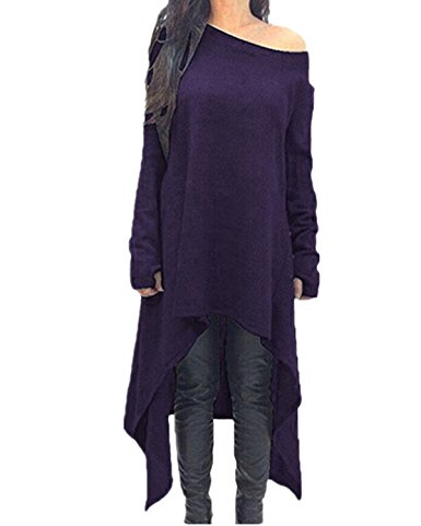 ZANZEA Women's Long Sleeve O-Neck Irregular Hem Jumper Pullover Loose Long Dress