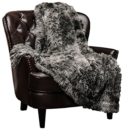 Chanasya Super Soft Shaggy Fuzzy Fur Fluffy Faux Fur Warm Elegant Cozy with Sherpa Color Variation Pattern Print Dark Gray Throw Blanket (50" x 65") -Charcoal