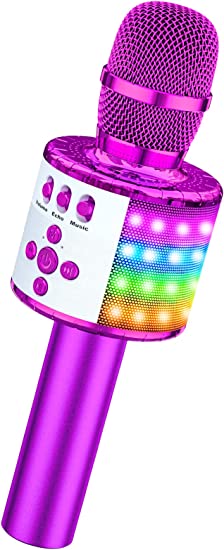 BONAOK Wireless Bluetooth Karaoke Microphone with Controllable LED Lights (Purple)