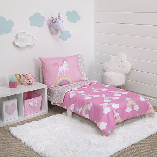 Little Tikes Rainbow Unicorn 4 Piece Toddler Bedding Set, Pink