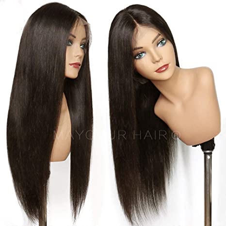 Maycaur Brown Lace Front Wigs Long Straight Heat Resistant Fiber Hair #8 Color Synthetic Lace Front Wigs for Fashion Women