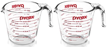 Pyrex Prepware 2-Cup Glass Measuring Cup, Clear with Red Measurements, Pack of 2 Cups