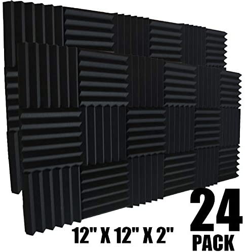 24 Pack 2" x 12" x 12" BLACK Acoustic Wedge Studio Foam Sound Absorption Wall Panels (BLACK) made in China