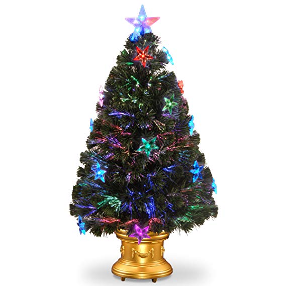 National Tree 36 Inch Fiber Optic Fireworks Tree with Clear Top Star in Gold Base (SZSX7-112L-36)