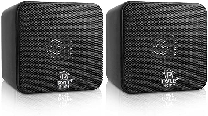 4” Mini Cube Bookshelf Speakers - Paper Cone Driver, 200 Watt Power, 8 Ohm Impedance, Video Shielding, Home Theater Application and Audio Stereo Surround Sound System - 1 Pair - Pyle PCB4BK (Black)