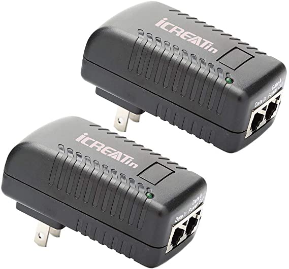 iCreatin 2-Pack Wall PoE Injector Power Over Ethernet Adapter 802.3af 48V 24W 0.5A for Security IP Cameras IP Phones, 10/100Mbps
