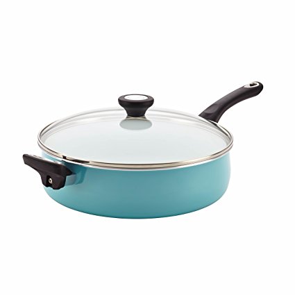 Farberware Purecook Ceramic Nonstick Cookware Covered Jumbo Cooker with Helper Handle, 5 quart, Aqua