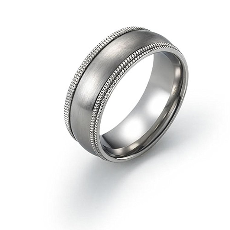8mm Titanium Ring Wedding Band Brushed Double Milgrain Edge Comfort Fit SZ 9-12 Free Engraving Service