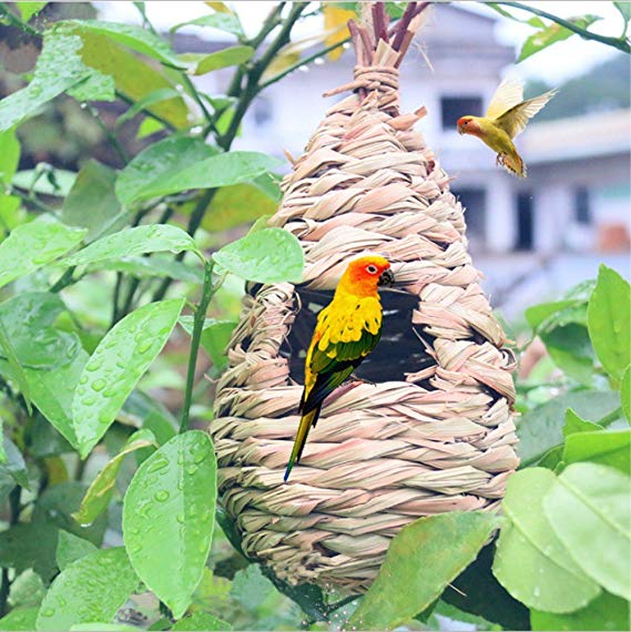 Flying Spoon Grass Bird Hut Teardrop Hanging Bird Nest 100% Natural Fiber Hand-Woven Bird House-Provides shelter for Finch & Canary