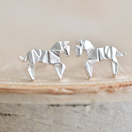 Origami Horse Earrings in Sterling Silver 925