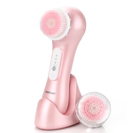 KINGDOMCARES Ultrasonic Waterproof Facial Cleansing Brush Rechargeable Exfoliating Microdermabrasion Face Brush Deep Cleaning Skin and Body Scrubbing Facial Massager with 3 Speeds 2 Brush Heads Pink