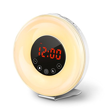 Wake Up Light COULAX Sunrise and Simulation Alarm Clock, 6 Alarm Sounds, Smart Snooze Function, FM Radio with 7 Colors LED Night Light for Bedside, Adults and Kids