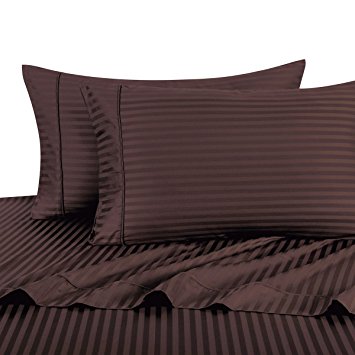 Royal Plush 100% Egyptian Cotton 600 Thread Count Sheet Sets, luxurious sateen weave Stripes, Pair of Two Pillowcases, Standard Size 2 Piece Pillowcase Set, Chocolate