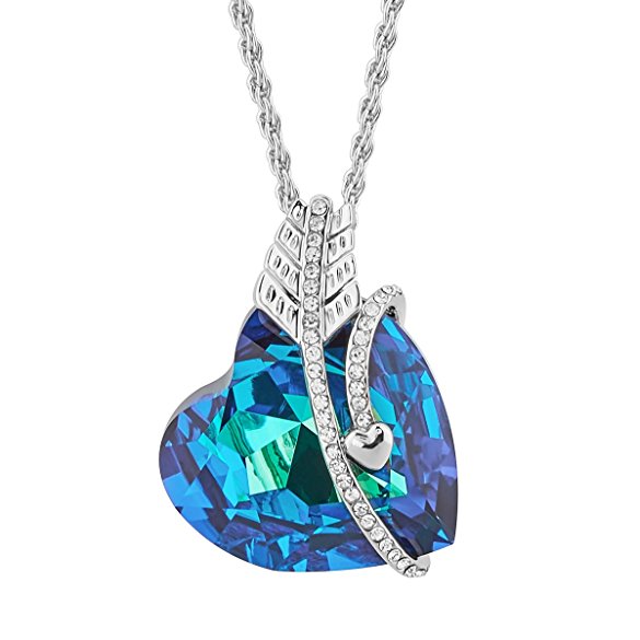 Feezen "Heart of the Ocean" Pendant Necklace Made with Blue Swarovski Crystal Love Gift for Her