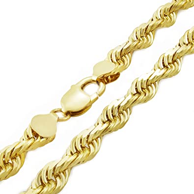 Nuragold 10k Yellow Gold 7mm Rope Chain Diamond Cut Pendant Necklace, Mens Jewelry Lobster Clasp 22" 24" 26" 28" 30" - Real Gold Jewelry