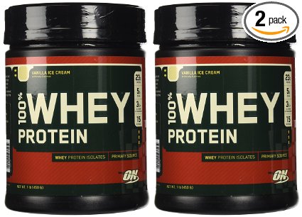 Optimum Nutrition 100% Whey Protein, Vanilla Ice Cream, 1 Pound (Pack of 2)